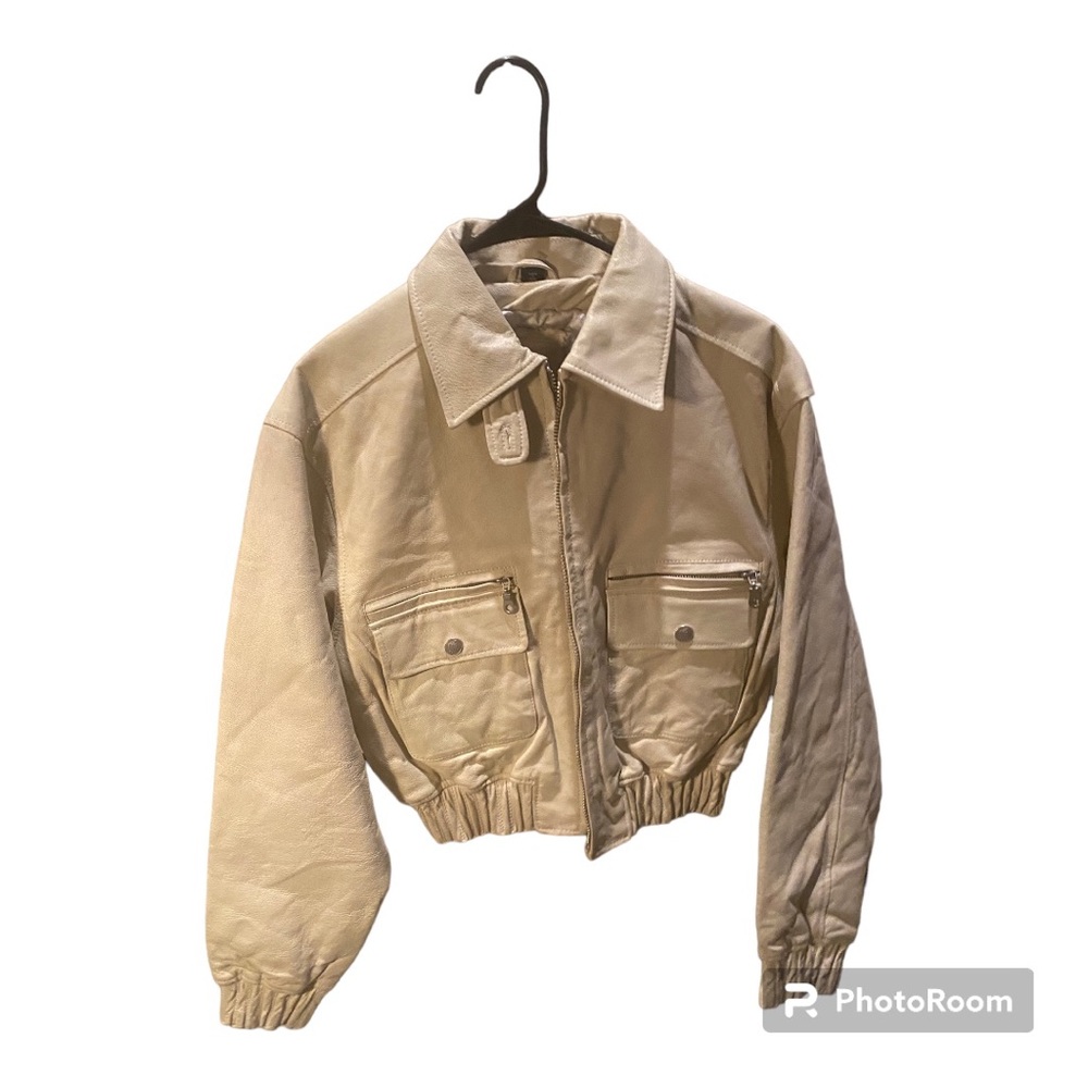 Crop leather cream women’s jacket size small